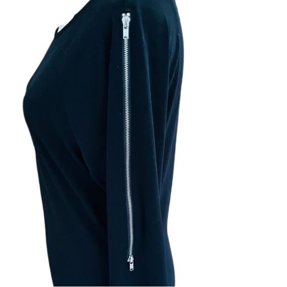 I.N.C. black boatneck 3/4 sleeve polyester spandex top with sleeve zippers sz S - Picture 5 of 8